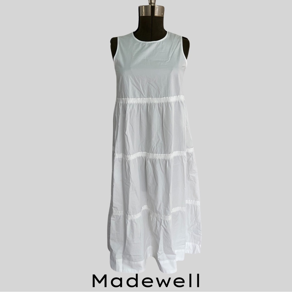 NWT MADEWELL WHITE COTTON CATTAIL TIERED MIDI DRESS - SIZE SMALL